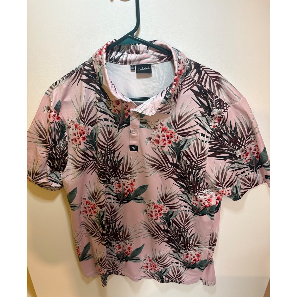 Bad Birdie Hammock Hunter Golf Polo Shirt Mens Large L Pink Tropical Floral